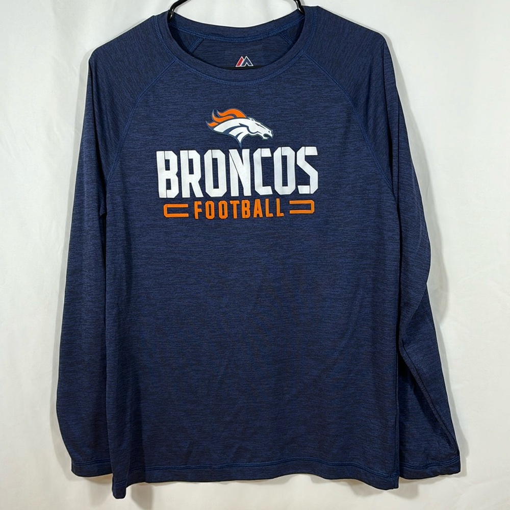 Majestic Denver Broncos Football Blue Heathered Long Sleeve | Size Medium